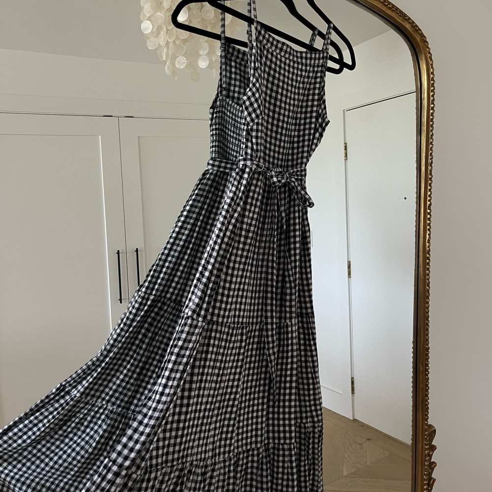 Maxi Gingham Dress with Waist Tie